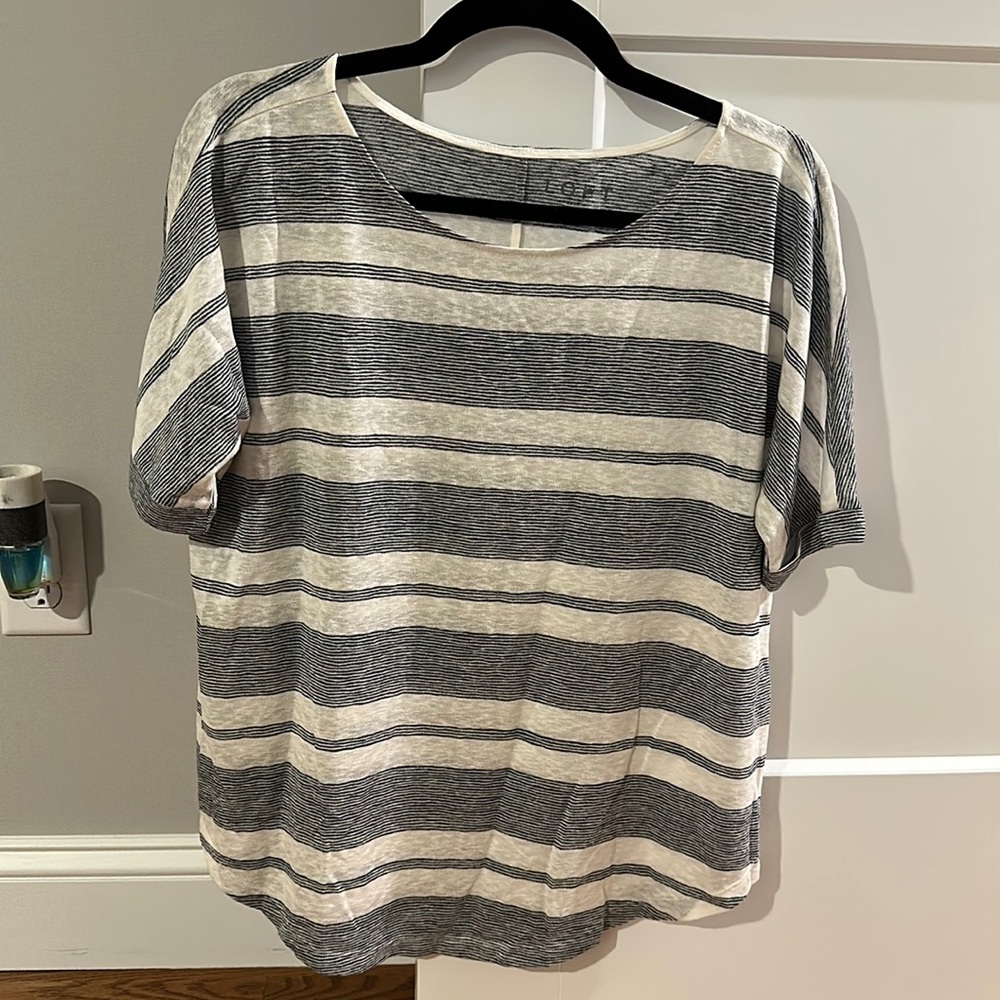Loft Tshirt Blue and Off White Dolman Short Sleeve
